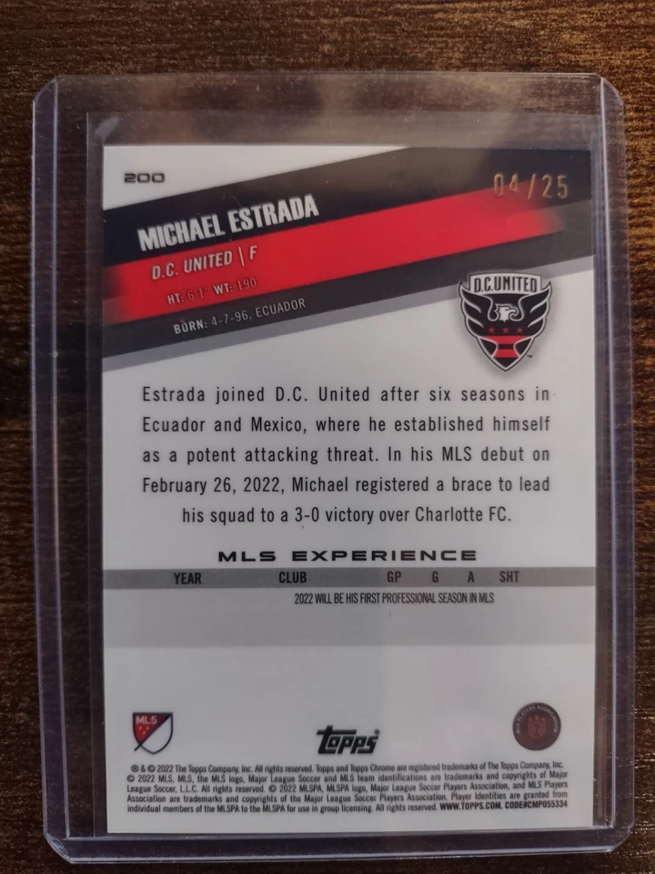2022 Topps Chrome MLS soccer - Orange Refractor /25 #200 Michael Estrada 04/25 - Image 2 of 2