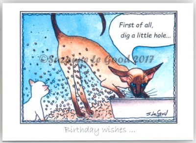 Siamese Cat art birthday card large comical from painting by Suzanne Le Good