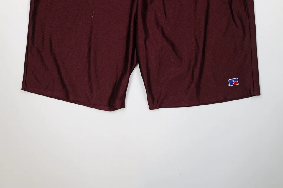 Pantalones Cortos de Gimnasio Russell Atléticos Para Hombres 2XL Envejecidos Sedosos Poliéster Granate Años 90 De Colección Foto 4 de 4