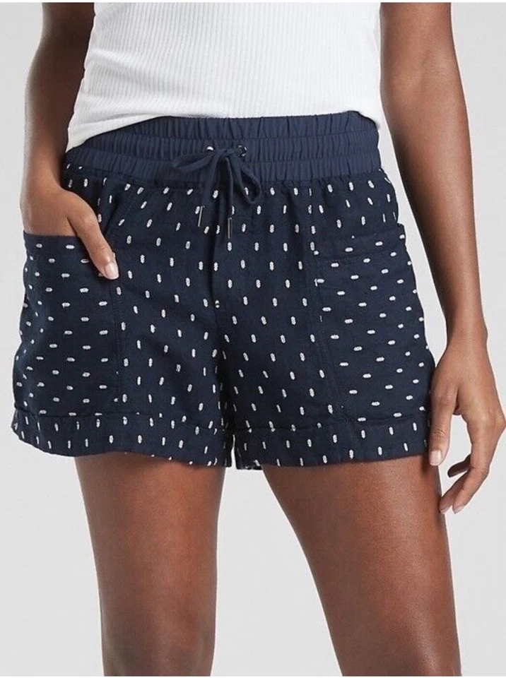 Pantalones Cortos Athleta Para Mujer 4 Azul Cabo Tide Lino 4" Entrepierna Estampado Diamante Foto 2 de 4