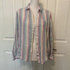 RAILS Shirt Womens Large White Aurora Stripe Ellis Button Up Cotton Gauze