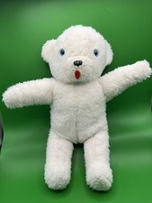 Vintage White Plush Teddy Bear- Large, Blue Eyes, Red Tongue