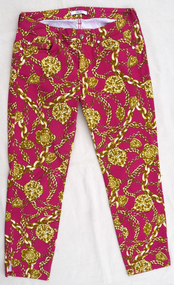 LIU JO Cropped Trousers Pants Jeans Red Rose Gold Chain Printed Women's  Medium - Main Image