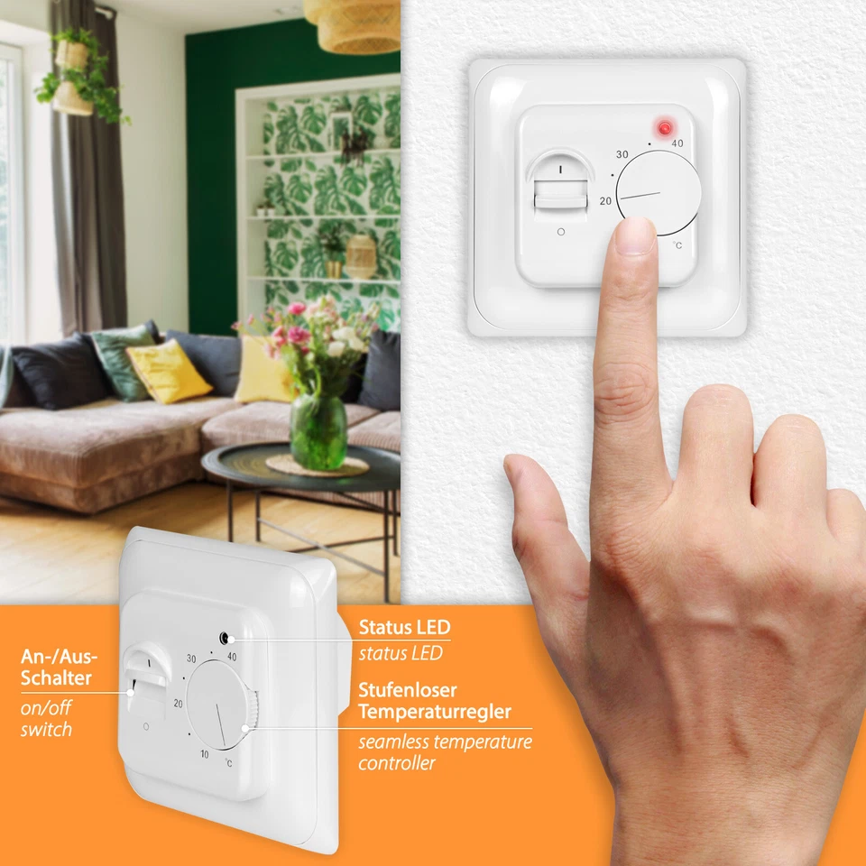 Thermostat Raumthermostat Temperaturregler weiß Analog 230V Fußbodenheizung - Bild 3 von 4