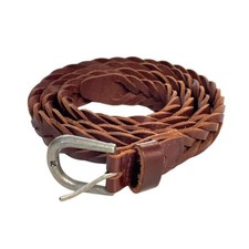 Find. Leather Braided Brown Belt Silver Buckle Size L Cognac Country Preppy