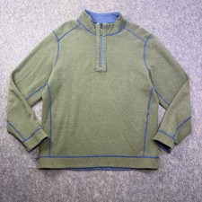 Tommy Bahama Sweater Men's Size L Blue/Green Reversible 1/4-Zip Pullover Marlin