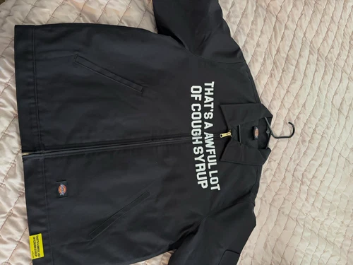 Dickies Men's Black Full Zip Twill Workwear Jacket Graphic Print Logo Size L - product listing photo