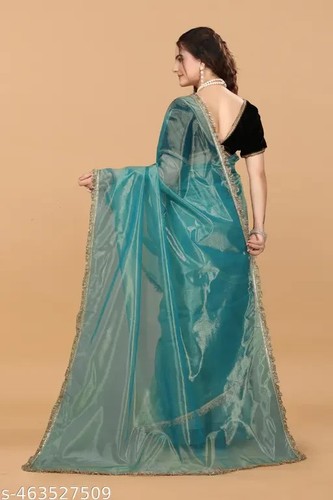 Women's Net Saree with Separate blouse Piece - Picture 27 of 29