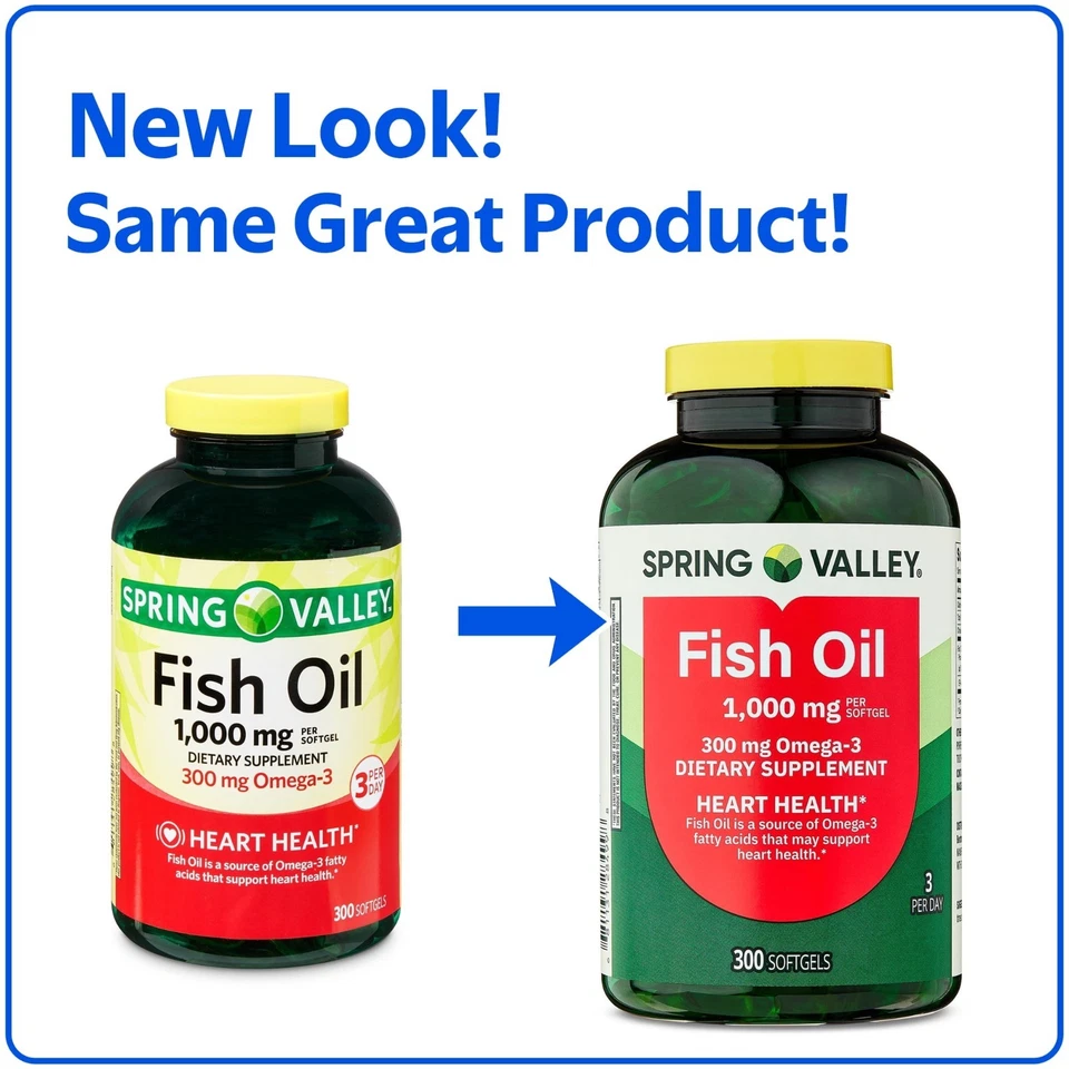 Spring Valley Omega-3 Fish Oil Heart Health Dietary Supplement Softgels, 300 Ct - Image 3 of 3