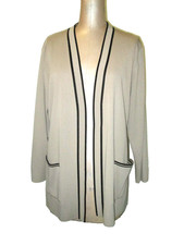 MISOOK BEIGE/BLACK OPEN FRONT LONG TOPPER W/ POCKETS SZ L/XL EXC COND ALL SEASN