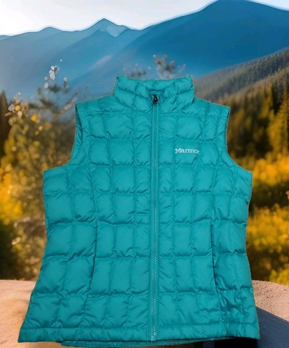 Marmot Puffer Vest Girls Size Small Teal Blue Excellent Quilted Full Zip