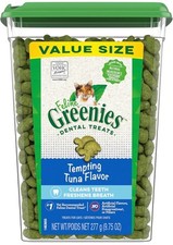 Greenies Feline Dental Cat Treats Tempting Tuna Flavor 9.75 Oz Tub Adult Cat
