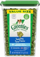 Greenies Feline Dental Cat Treats Tempting Tuna Flavor 9.75 Oz Tub Adult Cat