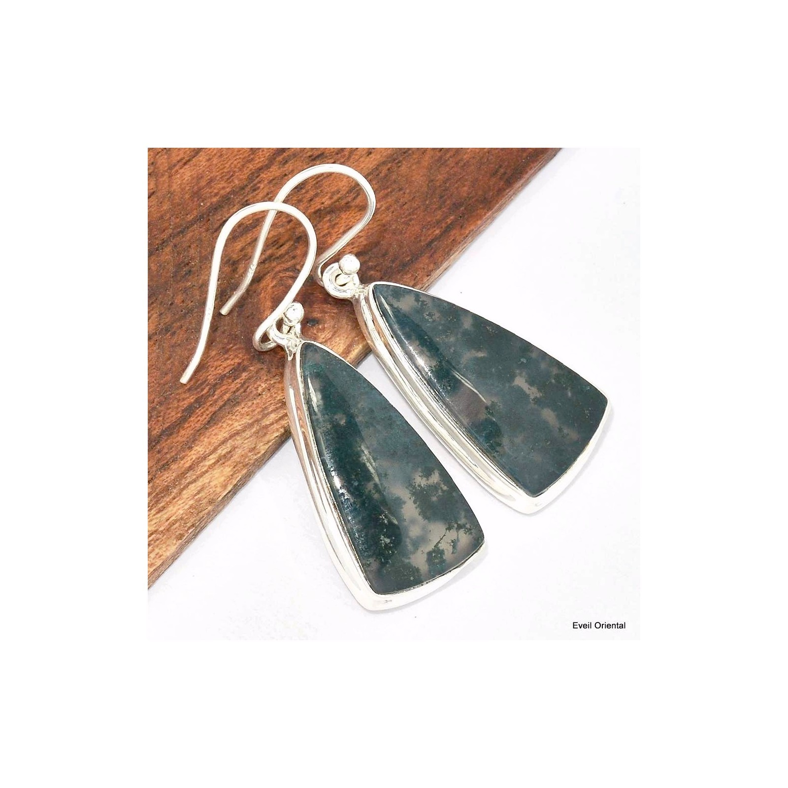 Grandes boucles d'oreilles en Agate mousse KC80 le cadeau idéal pour femme