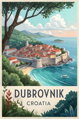 Fesselndes Dubrovnik Kroatien - Adriaküste Reise Poster A1-A4 Poste