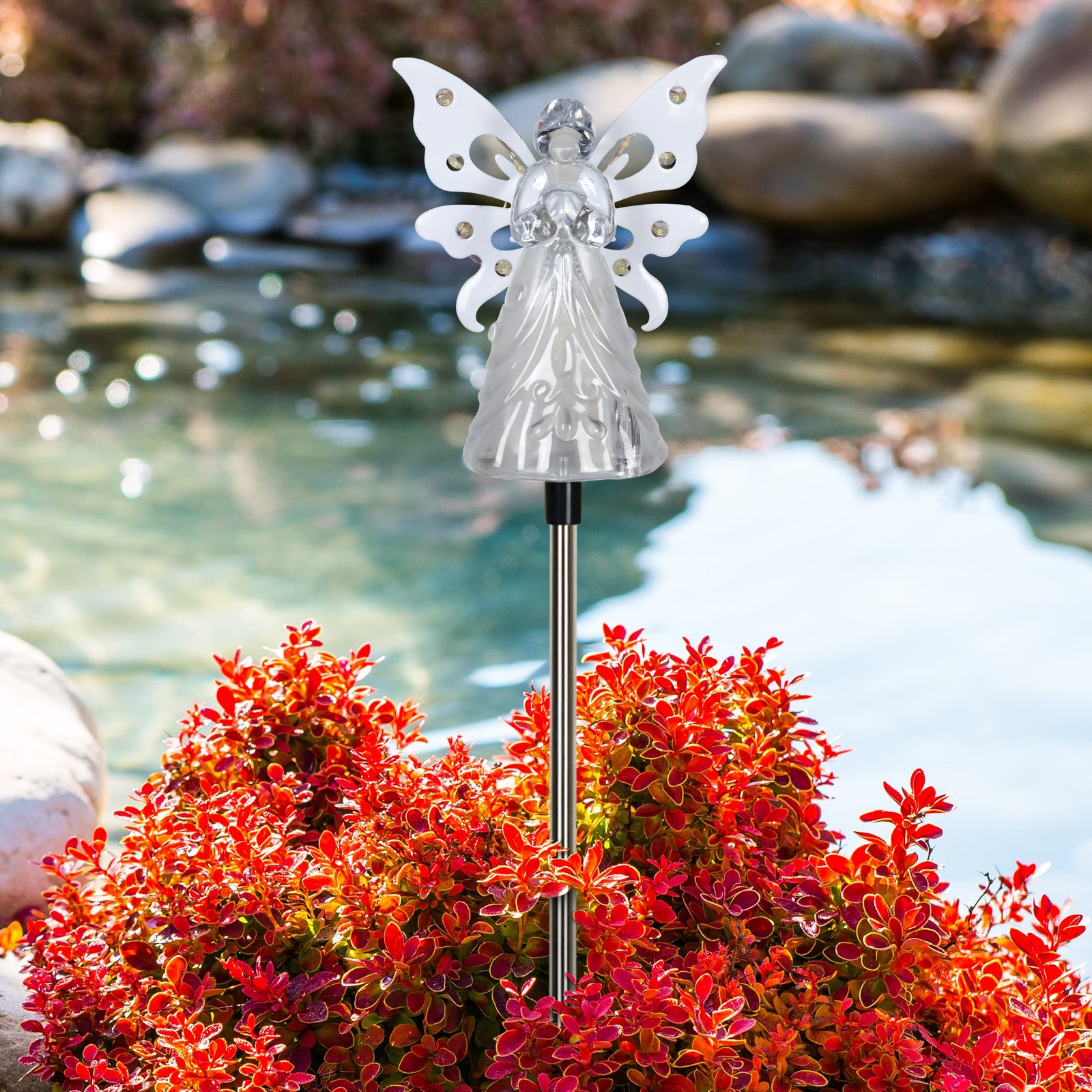 Garden Solar Lights Decorative Angel Garden Stake 12 LEDs Cute Yard and Pathw...