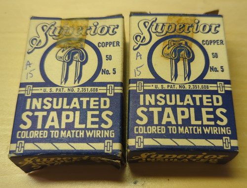2 Boxes of Vintage Superior Copper Insulated Staples (#5) in Original Boxes