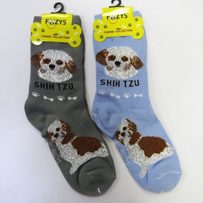 2 Pairs Foozys Shih Tzu Dog Breed Print Women's Crew Socks Gift