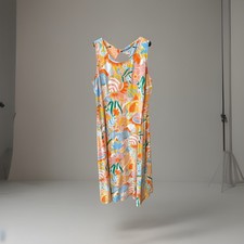 Talbots Sleeveless Midi Dress sz 1X Orange & Yellow Floral Cotton Blend Knit