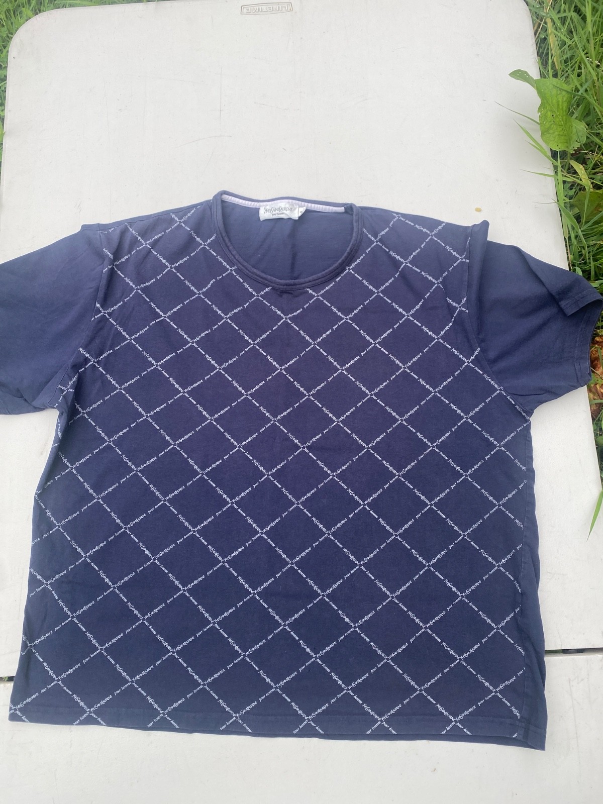 YVES SAINT LAURENT POUR HOMME T SHIRT UOMO BLU BIANCO MANICA CORTA XL XXL