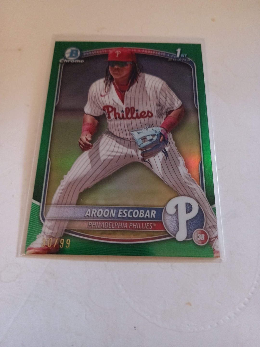 Aroon Escobar 2025 1st Bowman Chrome Green Refractor /99 Phillies