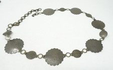 Vintage 70s Silver Tone Concho Metal Chain Link Western Cowboy Ornate Belt 37''