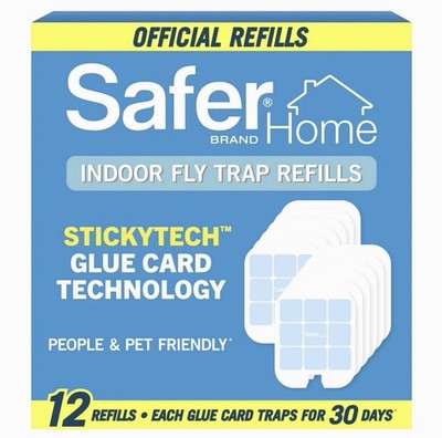 Safer Home Indoor Fly Trap Refills   12 Pack StickyTech Glue Cards Pet Safe