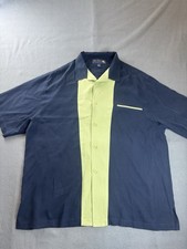 Nat Nast Luxury Originals Blue/Green Rockabilly Bowling Shirt 100 Silk XL Camp