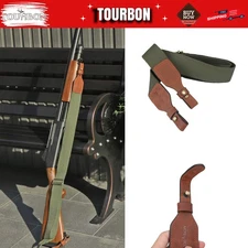 TOURBON Rifle Sling Shotgun Strap Non-slip Webbing Leather End Green 2 Points