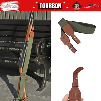 TOURBON Rifle Sling Shotgun Strap Non-slip Webbing Leather End Green 2 Points