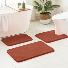 MIULEE Rust 3 Piece Bathroom Rug Set: Toilet Mat, Runner Rug - Soft, Non-Slip