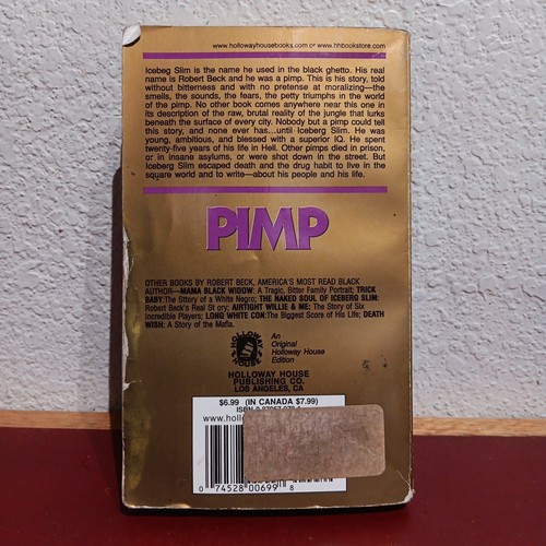 Pimp by Iceberg Slim Paperback Holloway House 1987 Gold Cover - Foto 2 di 12