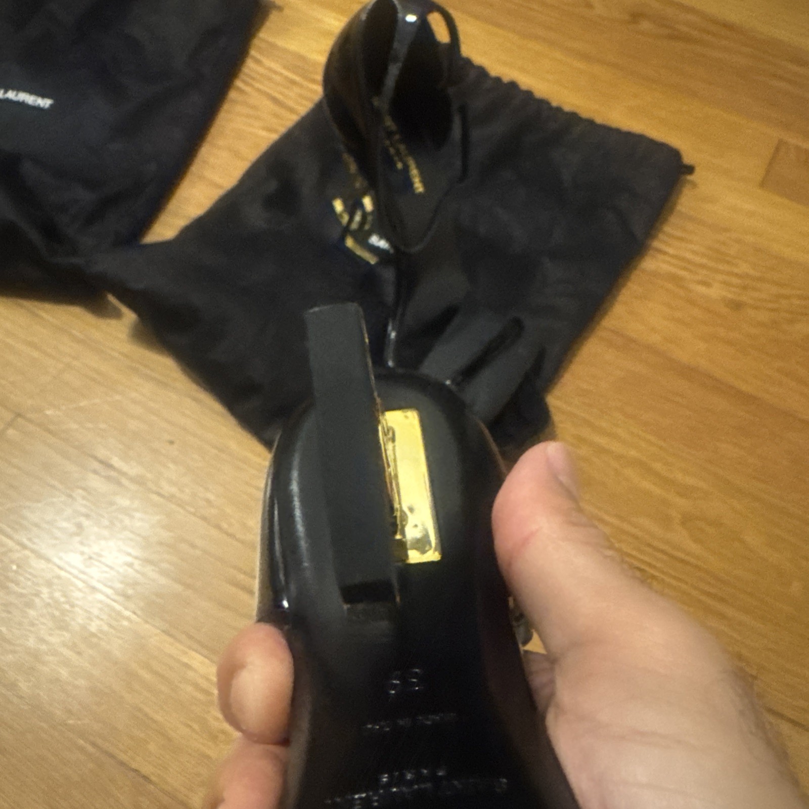 YSL Saint Laurent décolleté nere vernice opyum oro tacco taglia 39 EU taglia 9 US