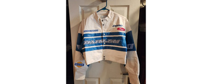 Harlem Rider Bomber Jacket NWT White and Blue Cropped Jacket Faux Leather