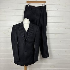 NEXT Suit Mens Size 36 Navy Striped 3 Piece Jacket Trousers Waistcoat Wool W30