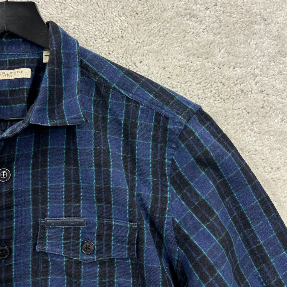 Camisa Burberry Brit de lana y lino para hombre talla XL azul a cuadros manga larga abotonada Foto 4 de 4
