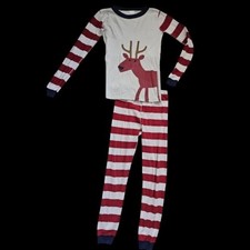 HANNA ANDERSSON Red Striped Reindeer Organic Cotton Pajamas 150 Size 12