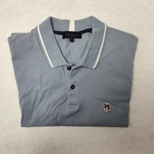 Ted Baker Polo Shirt Mens Large 4 Blue Embroidered Cotton Collared Short Sleeve