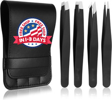 Pinzas para cejas profesionales de acero inoxidable con estuche de viaje...