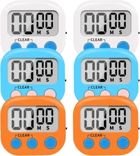 6 Pack Small Digital Kitchen Timer Magnetic Back and On/Off Switch,Minute Second