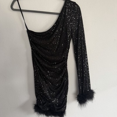 Windsor Black Sequin Party Dress Womens S One Shoulder Bodycon Evening Glamor