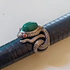 Ancient Vintage Victorian Sterling Silver Ring Malachite & Red Coral Size 10.5