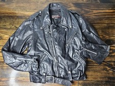 Vintage USA Made BROOKS Leather Motorcycle Jacket Black Sz 40 Punk Harley Patch