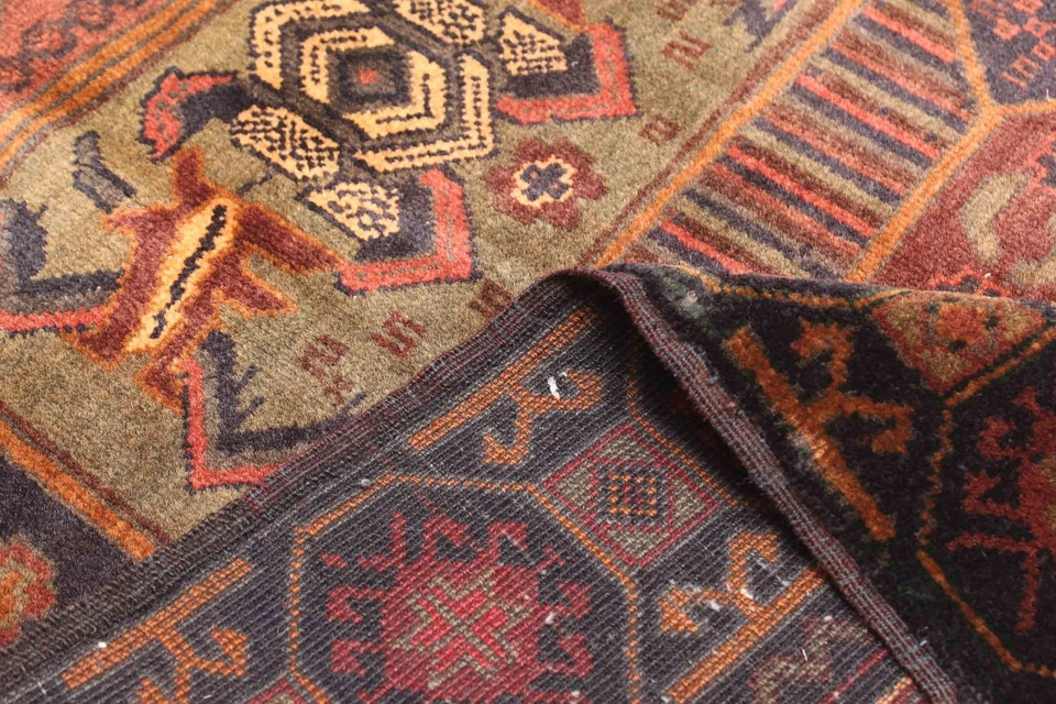 Alfombra tradicional vintage anudada a mano alfombra de lana oriental de 3'0" x 4'8" Foto 4 de 4