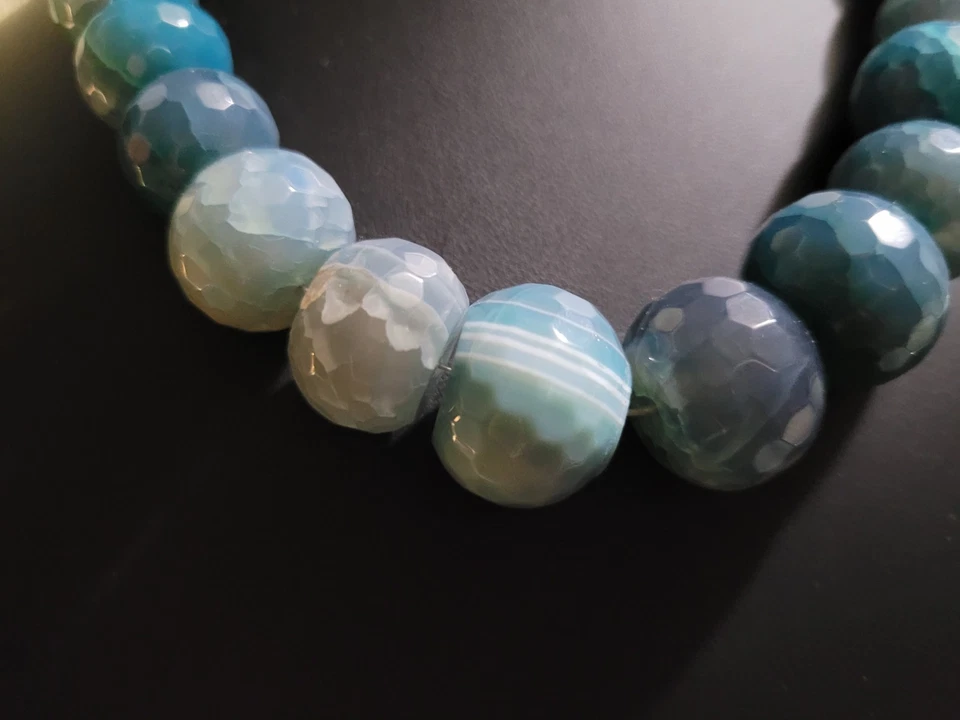 Бирюзовый синий апатит агат градуированный граненый бисер ошейник ожерелье 925 серебро  - Изображение 2 из 4