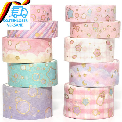 YUBX 10 Rollen Washi Tape Set, Masking Tape, Goldfolie Dekorative Klebebänder, K
