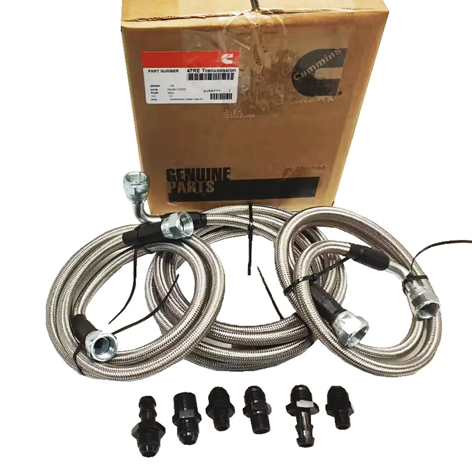 47RE Transmission Cooler Lines Kit Heavy Duty Hose For Cummins 96-02 Dodge Ram - Image 2 of 4