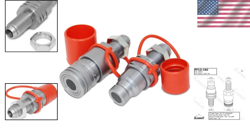 Flat Face Hydraulic Coupler, 1/2 Inch JIC, Skid Steer Mount - Image 2 of 4