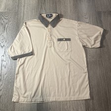 VTG Alan Stuart Tan Contrasting Stripe Collar Cuffs Pocket Large Golf Polo