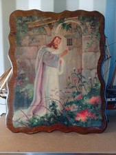 Vintage - Christ At Hearts Door - Wooden Laquared Plaque - Very Good Condition